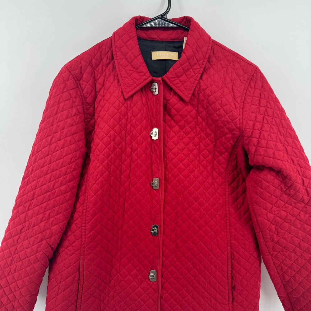 Kate Hill Casual Red Quilted Button Front Jacket Women Size‎ Medium